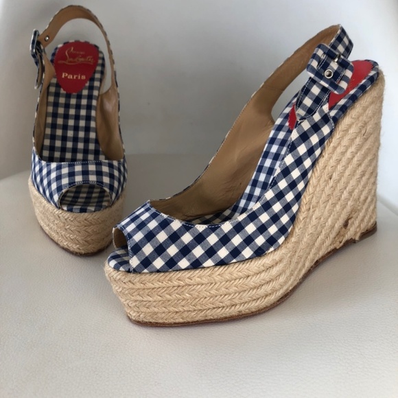 CHRISTIAN LOUBOUTIN Blue and white gingham wedges - Picture 5 of 5